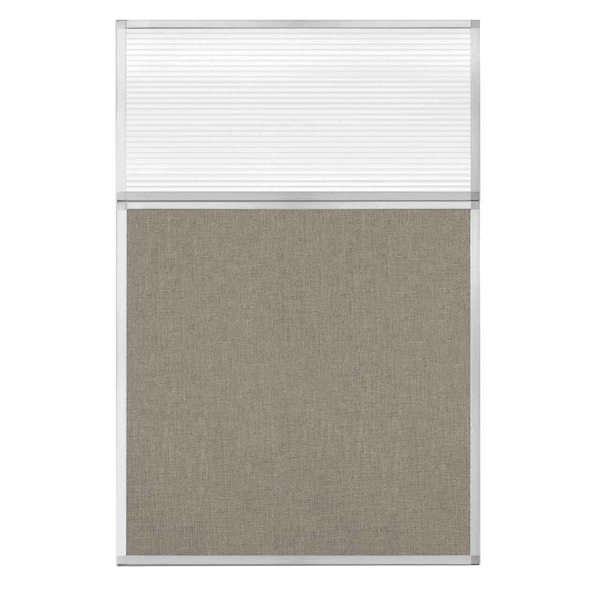 Hush Panel Configurable Cubicle Partition 4' x 6' W/ Window Warm Pebble Fabric Clear Fluted Window